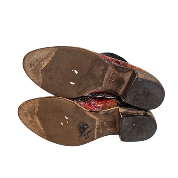 Free People RARE Snake Print Colorful Leather Heeled Boots Bohemian Distressed - Picture 5 of 9